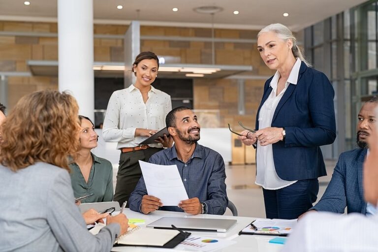 A group of people in business discussion